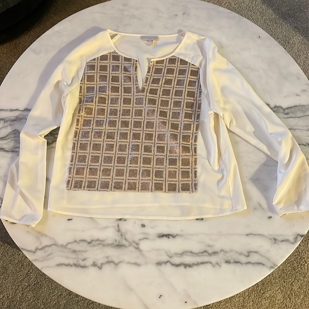 1.STATE Sequin-Grid Blouse, Size Medium